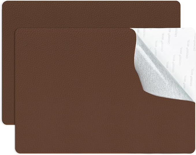 Self Adhesive Leather Repair Patch,8x12 inch Vinyl Repair Kit,Leather Repair Kit for Furniture,Car Seat,Couch,Office Chair, 2 Pcs Dark Brown