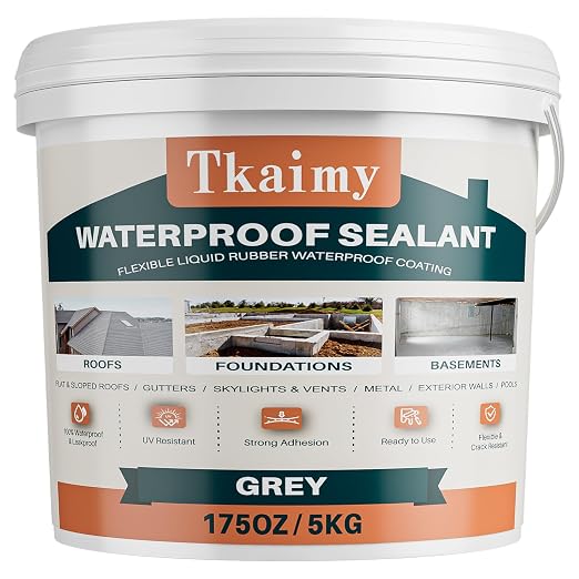 Tkaimy Polyurethane Waterproof Sealant 175oz(5kg), Grey, Fix Leaks & Cracks | Waterproof seal. Stops leaks. Preserves original look. Easy brush, roll, or spray application.