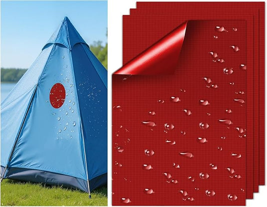 Waterproof Self-Adhesive Nylon Fabric Repair Tape - Tent Repair Kit,4pcs Fabric Patches for Jacket, Clothes, Puffer Down Jacket,Sleeping Bag, Outdoor Gear Tenacious Repairs Tape, Red