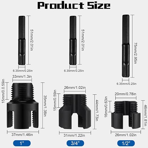 3 Pcs Pipe Thread Cutting Tool Integrated Internal & External Pipe Threading Tool Electric Drill Compatible PVC Tube Threader Kit, 1/2", 3/4", 1'' Tube Size Rethreading Kit (3 Sizes, Black)