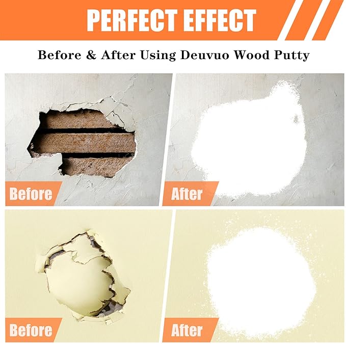 Deuvuo Wood Filler, Wood Putty Filler White - Our Wood Grain Filler Offers a Quick and Lasting Fix for Any Damage or Flaw - Paintable, Stainable, Sandable & Quick Drying - 9.87 Ounce