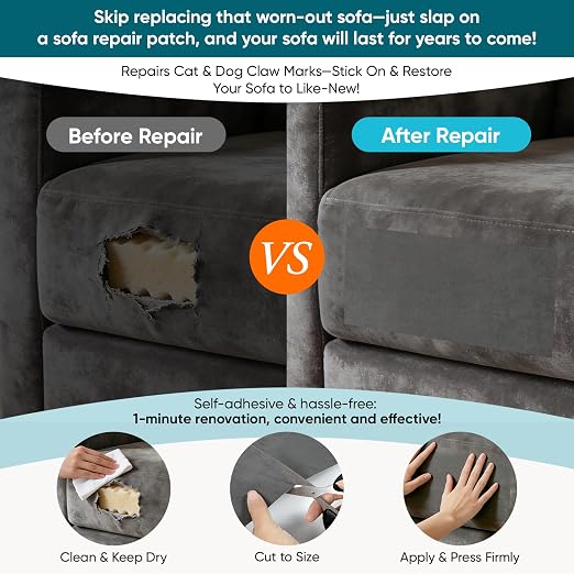 Velvet Repair Tape,4x71 Inch Self-Adhesive Grey Couch Patch Repair Fabric Patch for Furniture,Sofas,Cushion,Chairs,Suede Goods.