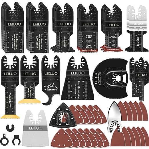 LEILUO 156 Pcs Multitool Blade Kits Oscillating Tool Cutting Sanding and Scraping Accessories with Storage Bag Oscillating Saw Blades Compatible with DeWalt Makita Dremel and More