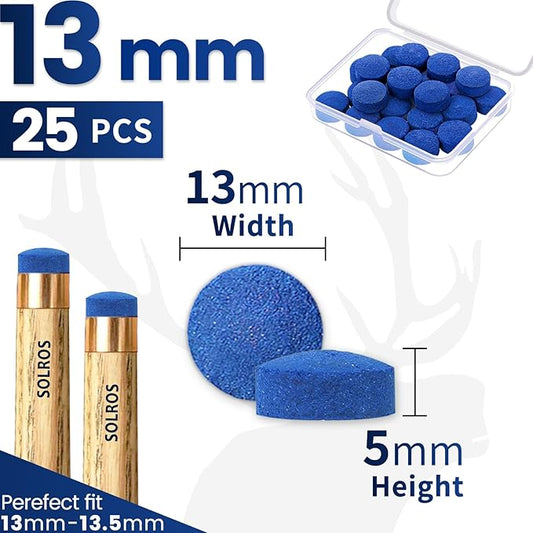 Billiard Pool Cue Tips - Pool Cue Stick Tips Replacement Repair Kit Billiard Cue Tips with Storage Box for Pool Table Cues Stick Tips Head and Leather Snooker Stick - SOLROS