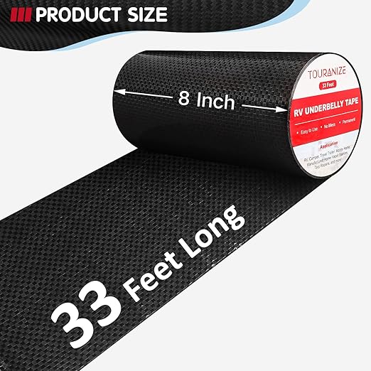 RV Underbelly Material RV Underbelly Tape, 8'' x 33' Waterproof Flex Belly Tape with Permanent Sealing Adhesive for Mobile Home, Camper Travel Trailer, Tear Repair Patch, Black