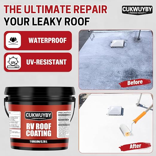 RV Roof Sealant Waterproof, RV Roof Coating for RV, Camper and Trailer RV Roof Repair Kit Includes 1 Gallon Roof Coating, 2 Pack 10.5 OZ Self-Leveling Sealant, 4" x 50' RV Sealant Tape