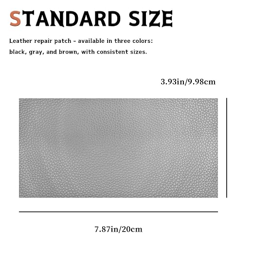 Grey Self-Adhesive Leather Repair Patch Tape Kit, 8 x 4 Inch Waterproof & Scratch-Resistant Leather Patches for Car Seat, Furniture, Couch, Sofa, Office Chair, Vinyl Repair Tape Kit