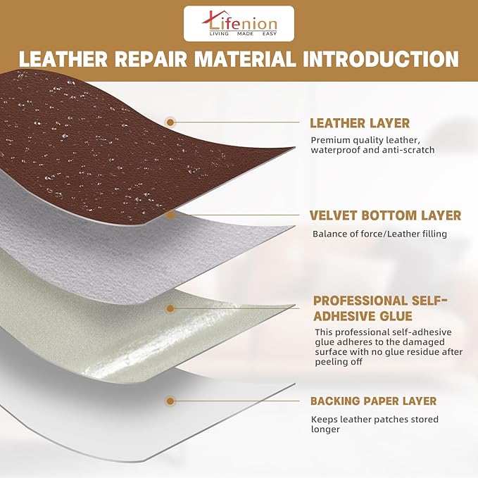 Leather Repair Patch, 17X158 Inch Self Adhesive Leather Repair Tape, Large Vinyl Patch Kit for Couches, Sofa, Furniture, Car Seats, Office Chairs, Cabinets, Handbags（Brown, 17X158 Inch）