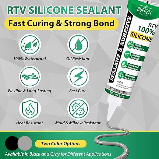 Silicone Sealant Adhesive Silicone Caulk, No Caulking Gun Needed, 100% Waterproof Flexible Sealant, Strong Bond, Shrink & Crack Resistant for Automotive, Kitchen, Bathroom & Windows, 5 Oz Gray