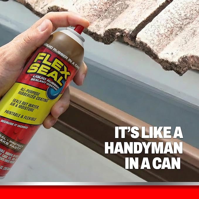 Flex Seal, 14 oz, 2-Pack, Brown, Stop Leaks Instantly, Waterproof Rubber Spray On Sealant Coating, Perfect for Gutters, Wood, RV, Campers, Roof Repair, Skylights, Windows, and More