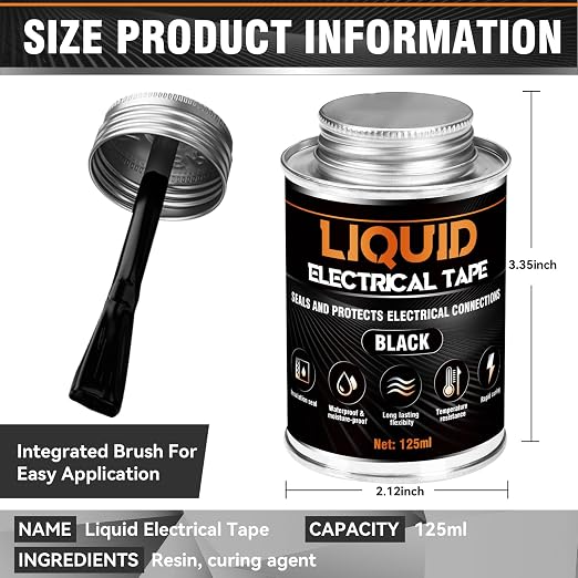 Liquid Electrical Tape - Waterproofing insulating electrical glue, Quick-Drying wire glue, Temperature Resistant, Used for Outdoor Indoor Wires, Electronic Component & Electrical Equipment (125ml)