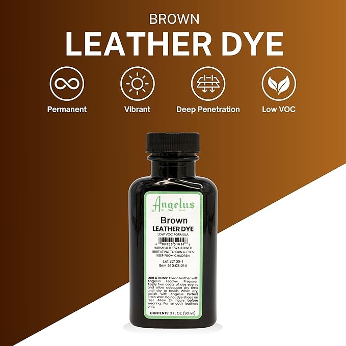 Angelus Leather Dye - Flexible Leather Dye for Shoes, Boots, Bags, Crafts, Furniture, & More 3oz, Dauber Included (Brown)