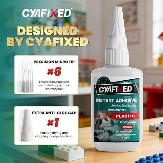CYAFIXED Super Glue for Plastic, Professional Grade Cyanoacrylate (CA) Instant Adhesive, 2 oz. (56.8 Grams) - Glue for PVC, ABS, Polycarbonate and Other Plastic Materials