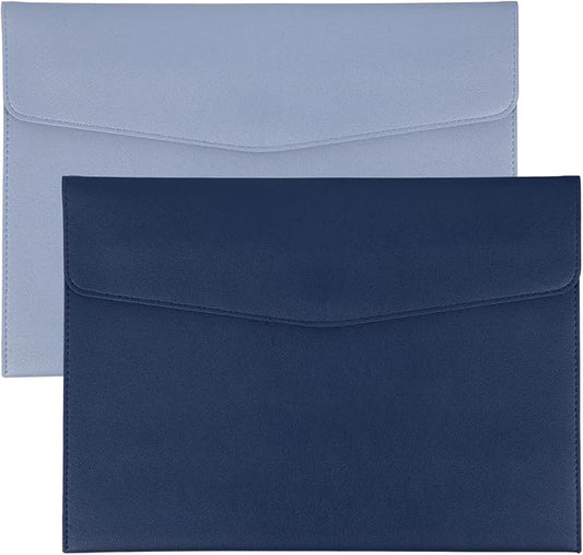 PATIKIL 2Pcs PU Leather A4 File Folder, Document Holder Envelope Waterproof Napa Texture Filing Organizer Portfolio Folder Case with Magnetic Snap for Home Office, Light Blue, Navy Blue