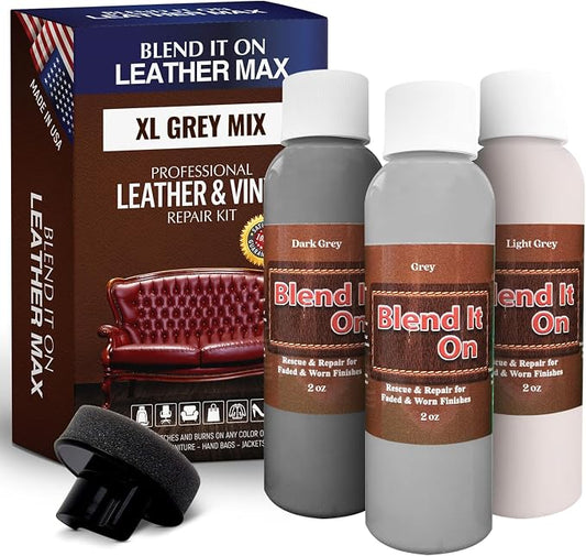 Blend It On Extra Large Leather Repair Kit, 6 Full Ounces for Furniture, Jacket, Sofa, Car Seat, Boots, Easy Instructions to Match Colors, Restore Any Material No Mixing Chart Needed (Grey Mix)
