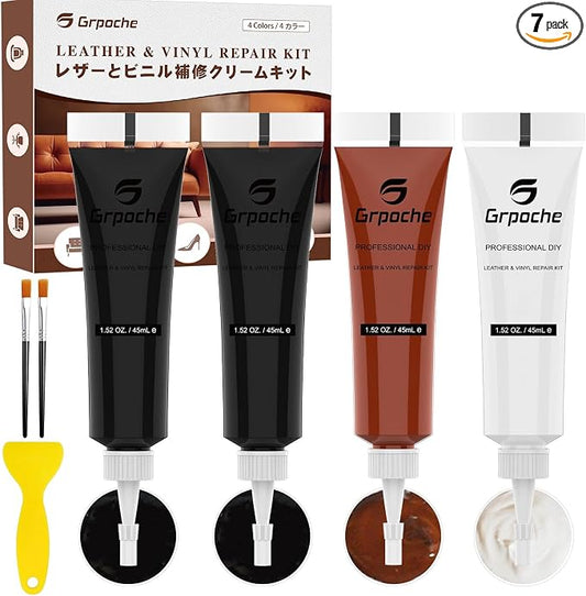 Black Leather Repair Kit for Furniture, Leather Couch Repair Kit for Car Interior, Car Seats, Sofa, Jacket and Purse, Vinyl Repair Kit with Color Matching Guide, Restores Artificial, Genuine Pleather