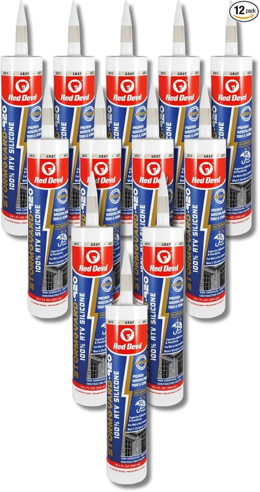 Red Devil 078050 Silicone Ultra 100% RTV Silicone Sealant, 10.1 oz., Gray, 12 Pack