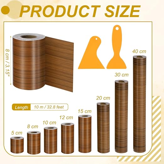 PATIKIL Wood Grain Repair Tape, 3" x 33' Self Adhesive Realistic Wood Tape with Scraper Durable Repair Patch for Furniture Floor Window Door Table DIY Home Decor, Dark Wood Grain