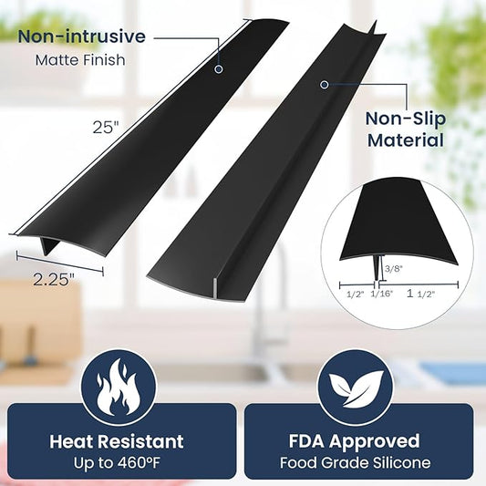 Silicone Stove Gap Covers (2Pack 25 Inches), Heat Resistant Oven Gap Filler Seals Gaps Between Stovetop and Counter, Easy to Clean Stove Gap Guard, Black
