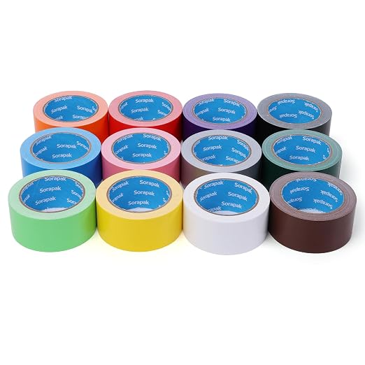 Colored Duct Tape 12 Pack, 2 in x 20 yd, Rainbow Tape for DIY Crafts | Strong Adhesive, Easy Tear, Waterproof for Packing, Repairs, Color Coding, Home, School & Office