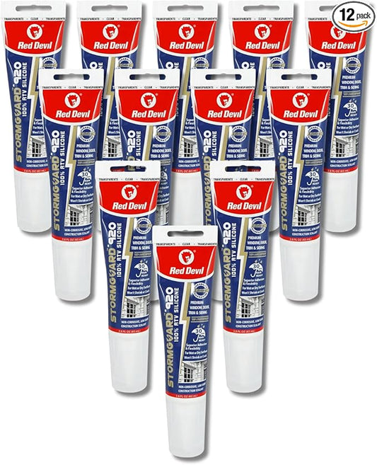 Red Devil 0795 Silicone Ultra 100% RTV Silicone Sealant, 2.8 oz. Tube, Clear, 12 Pack