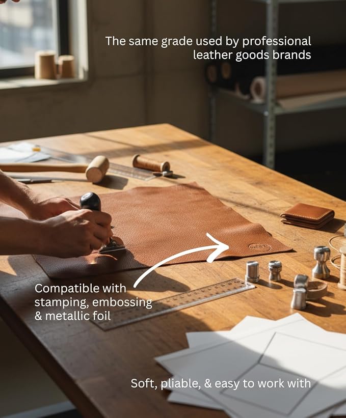 Natural Grain Cow Leathers: 12'' x 12'' Pre-Cut Leather Pieces (Cognac, 5 Pieces)