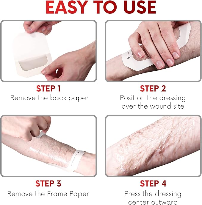 Transparent Film Dressing 4" x 4.75" (50 Pack) – Waterproof Adhesive Wound Bandages for Post-Surgical Shower, IV Shield, Tattoo Aftercare, Clear Breathable Dressing Patches by HEALQU