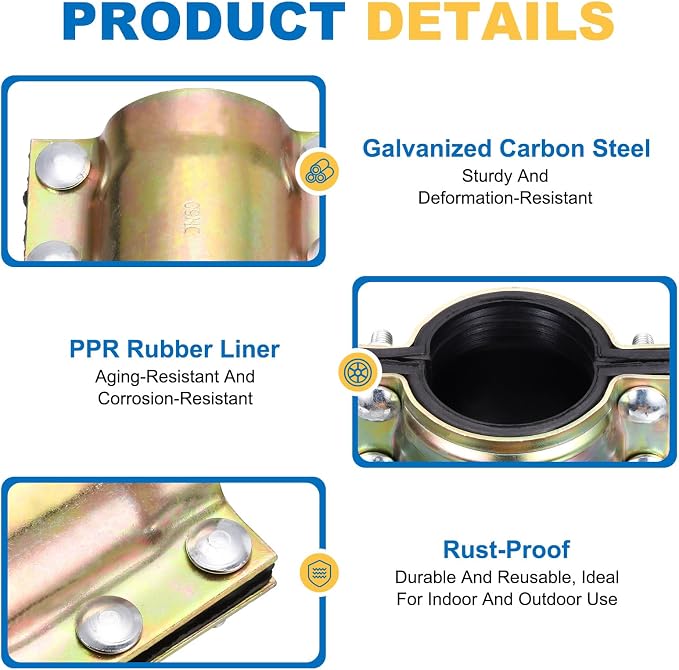 Water Pipe Repair Clamp, 7.09 Inch Length, 3-4/9 Inch ID Carbon Steel Leak Sealer Clamp, Leak Stoppers Pipe Repair Kit for 88mm OD PE PVC PPR Steel Iron Pipes