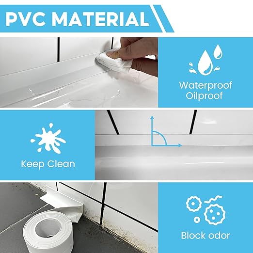 2 Roll White Caulk Tape Waterproof Self Adhesive, Toilet Bathroom Caulking Tape for Kitchen, Countertop, Bathroom, Sink, Shower, Bathtub, Toilet Edge Protector with Sealing Tool