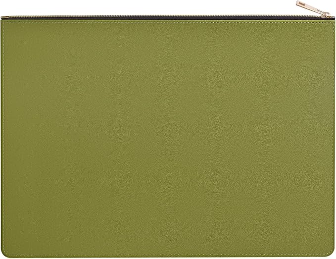 PU Leather A4 File Folder Zipper Document Holder Envelope Folder Case for Receipt Contract (1, Green)