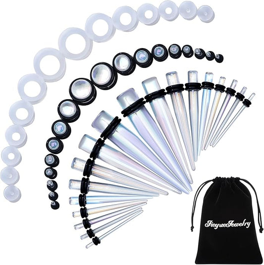 JieyueJewelry 50/54 Pieces Ear Stretching Kit 14G-00G Acrylic Tapers and Plugs + Silicone Tunnels - Ear Gauges Expander Set Body Piercing Jewelry