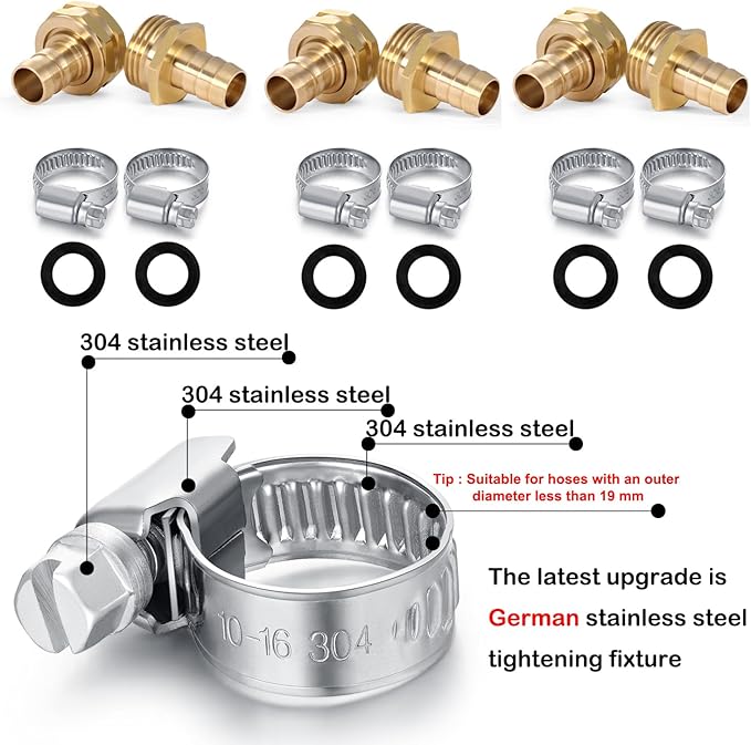 Garden Solid brass Hose Repair Connector with Clamps,Fit for Garden Hose Fitting,Male and Female Hose Fittings 10 Set (1/2"-10 Set)