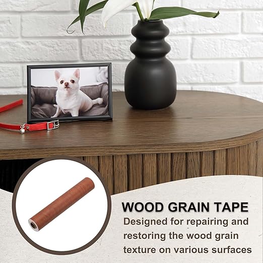 PATIKIL Wood Grain Tape 12" x 32 ft, Self-Adhesive Wood Texture Repair Tape Realistic Wooden Effect Patch for Furniture Cabinets Floor Walls, Red Brown