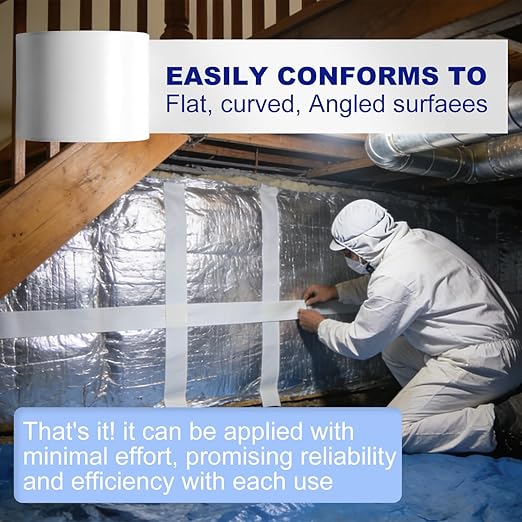 Vapor Barrier Tape - 4" x 180' Roll, Crawl Space Vapor Barrier, White Polyethylene Moisture Barrier Tape, Waterproof Seal & Seam Tape for Underlayment, Insulation & Plastic Liners(2Roll)