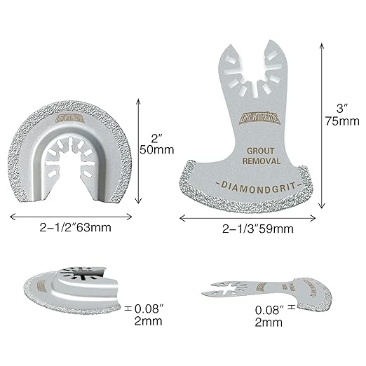 Oscillating Multi Tools, Diamond Carbide Oscillating Tool Blade, Mortar Cutting Saw Blades for Grout Removal, 4-Pack