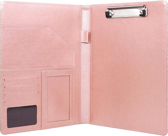 Padfolio/Resume Portfolio Folder Glitter Pink for Women,WAVEYU Cute Pink Padfolio Cover Folder, Conference/Legal Document Organizer with Letter/A4 Size Clipboard, Document Sleeve