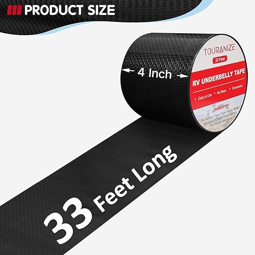 RV Underbelly Material RV Underbelly Tape, 4'' x 33' Waterproof Flex Belly Tape with Permanent Sealing Adhesive for Mobile Home, Camper Travel Trailer, Tear Repair Patch, Black