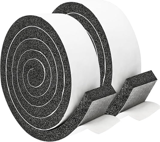 2 Rolls 1 Inch W 3/8 Inch T Weather Stripping Air Conditioner Open Cell Foam Seal Tape, Window Insulation High Resilience Seal Strip for Doors Window,Total 16FT
