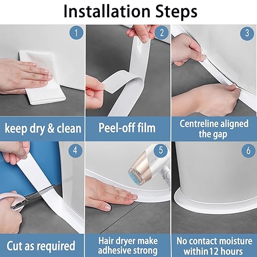 Caulk Tape Self Adhesive, 4 Rolls Waterproof Caulk Strip, Toilet Sealer Around Toilet Base, Traditional Caulking Replacement, Caulking Tape for Bathroom, Bathtub, Floor Wall Edge Protector