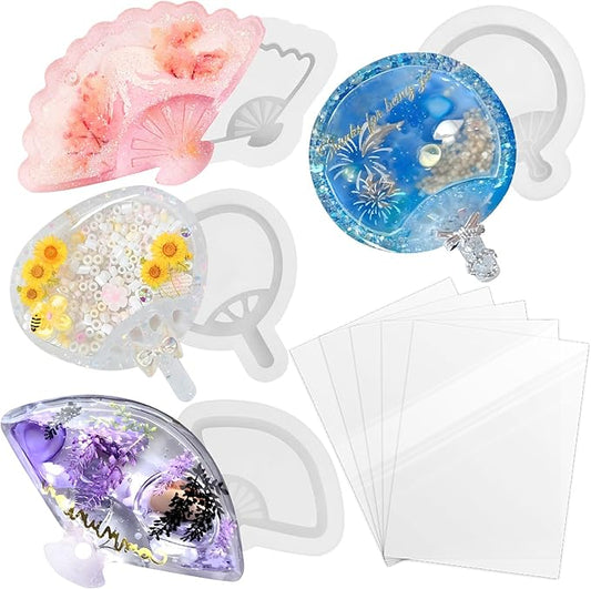 Resin Shaker Molds Hand Fan Set with Films for Kawaii Keychain Charms
