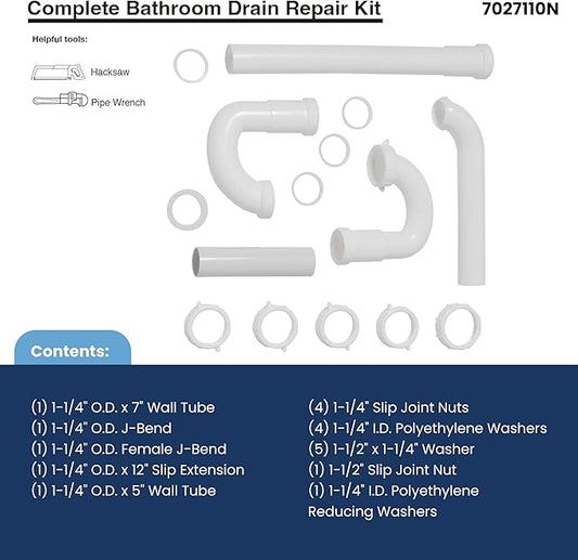 Waxman PlumbCraft 15-Piece Complete Bathroom Sink Drain Repair Kit 7027110N, Various Bathroom Sink Drain Pipes for Repairs to Problem Areas, Bathroom Sink Drain Assembly for Multiple Sink Pipe Options