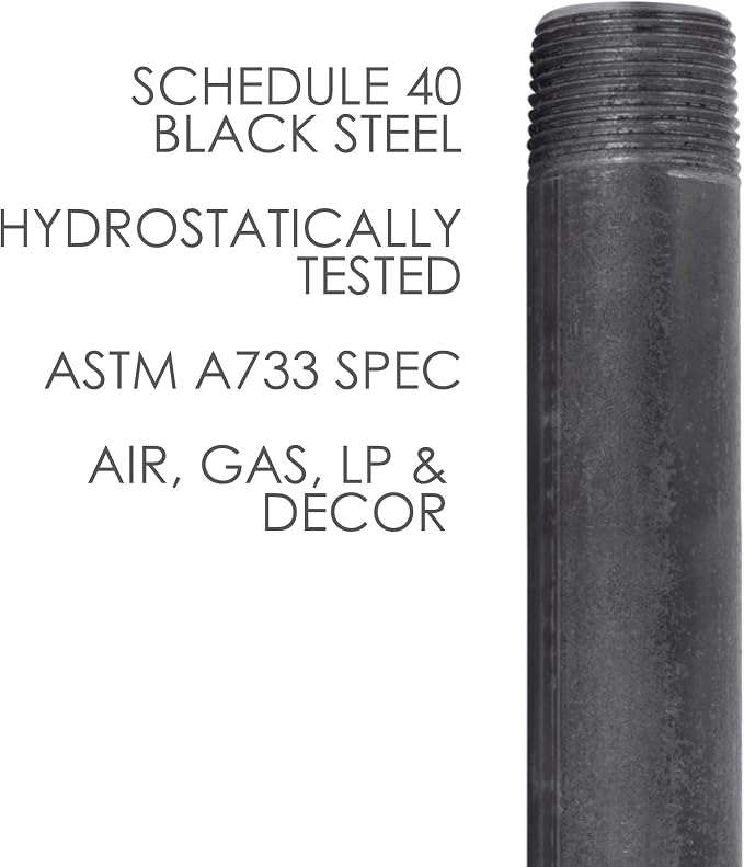 PIPE DÉCOR 1/2" x 5" Malleable Cast Iron Pipe Nipple, Pre Cut Connectors, Industrial Steel Grey Fits Standard Half Inch Black Threaded Pipes Nipples and Fittings, Vintage DIY Furniture, 6 Pack