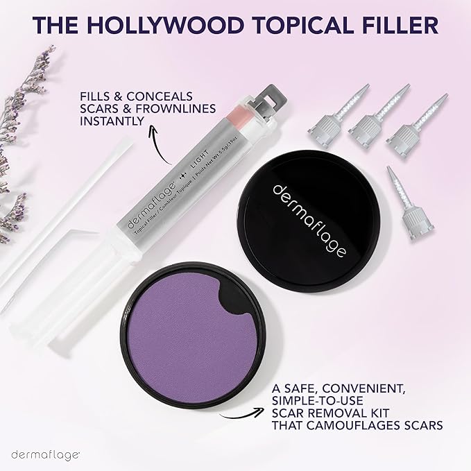 Dermaflage Scar Filler Kit - Light - Deep Scar Cover and Waterproof Concealer for Acne Scars Wrinkles, and Ice Pick Scars Makeup, 1 mo supply