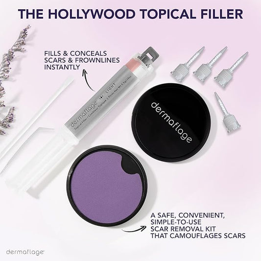 Dermaflage Scar Filler Kit - Light - Deep Scar Cover and Waterproof Concealer for Acne Scars Wrinkles, and Ice Pick Scars Makeup, 1 mo supply