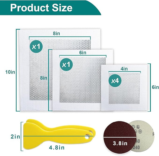 WYIRONG 10 Pack Drywall Repair Kit for Large Holes, 4/6/8 Inch Dry Wall Patch Kits for Erase a Small Nail Hole, Plaster Wall Patching Self Adhesive Aluminum Mesh with Scraper and Sandpaper