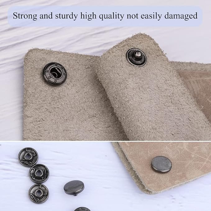 TLKKUE 50 Sets Leather Snap Fasteners Kit 10mm Black Metal Snap Buttons kit Stainless Steel with 4pcs Snap Fastener Installation Tools for Sewing Clothing, Bracelets, Jackets, Bags Belt, DIY Crafts