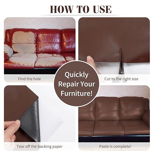 BSZHTECH Leather Repair Tape Self-Adhesive Leather Repair Patch for Couch Furniture Sofas Car Seats Advanced PU Vinyl Leather Repair Kit (MBrown, 17X157 inch)