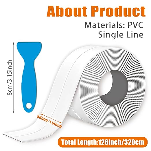 2 Pack White Caulk Tape,Bathroom Waterproof Accessories Caulking Tape,Self-Adhesive Sealing Tape for Kitchen Sink,Toilet, Bathtub Shower, Tub Floor Wall Edge Protector Strip(1.5 inch*10.5 feet,2 pcs)