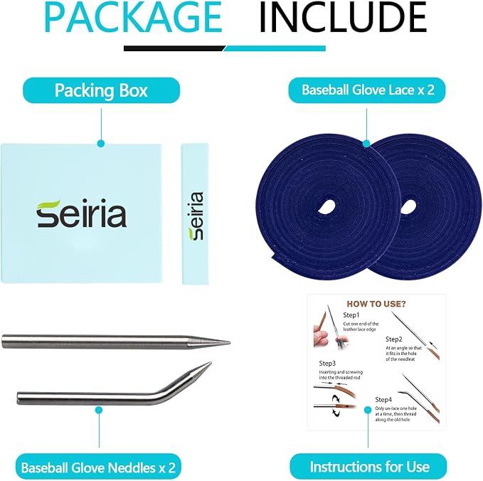 Baseball Glove Lace, Mitt Lace Repair Kit Softball 2 Leather Laces and 2 Lacing Needles for Catcher's Glove