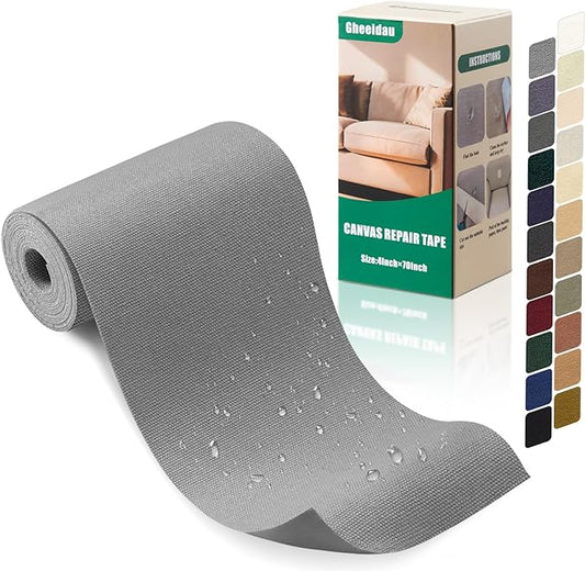 Gheeidau Canvas Repair Tape 4×70 Inch Waterproof Self-Adhesive Fabric Repair Patch for Repairing Boat Covers,Tents,Patio Umbrellas,Car Seats,Luggage,Sofas.(Smoky Grey)